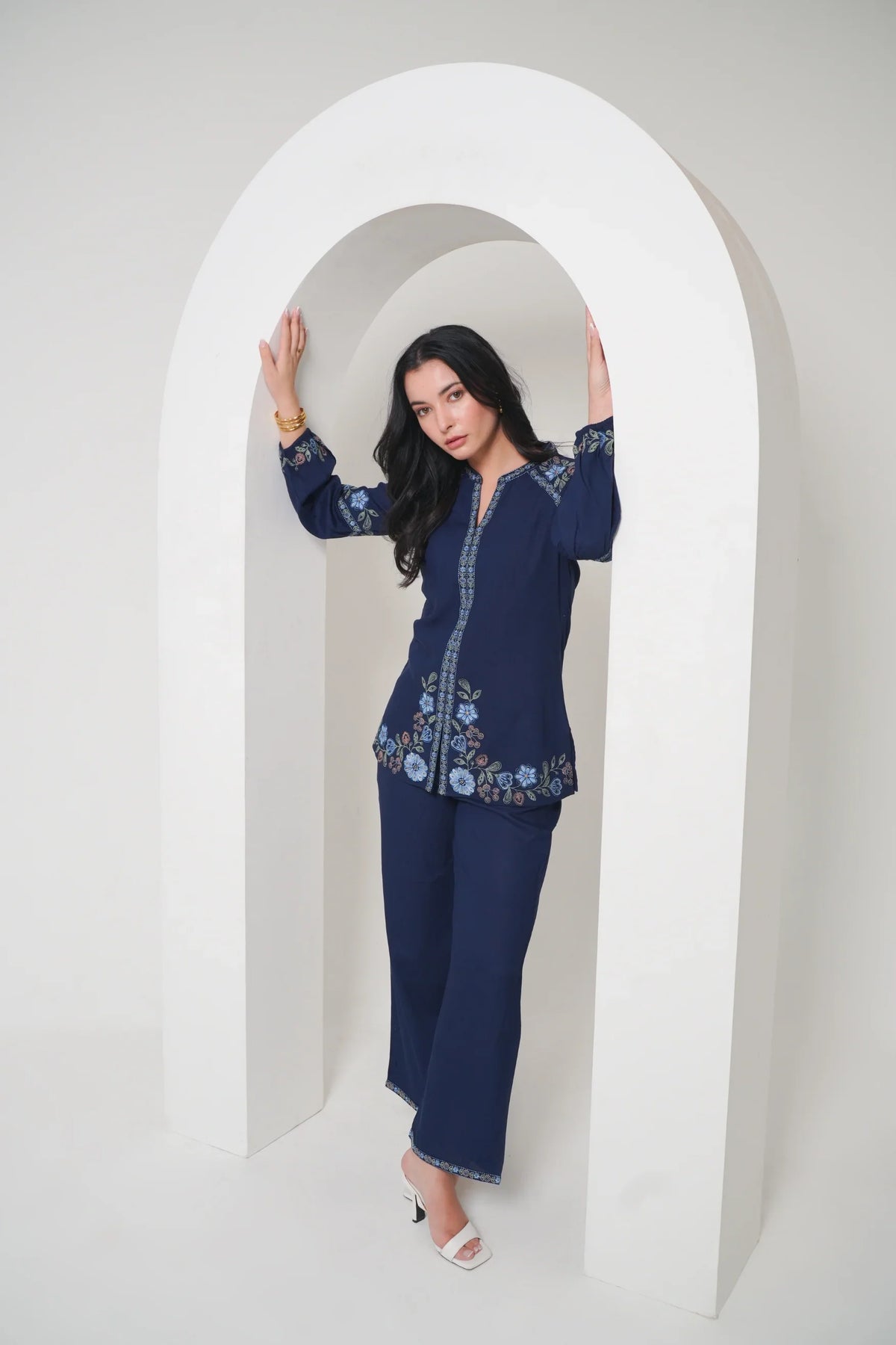 Navy embroidered co-ord set