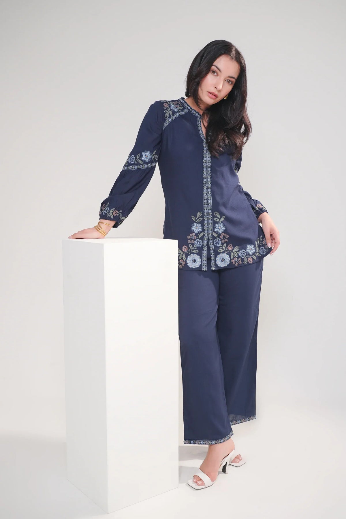 Navy embroidered co-ord set