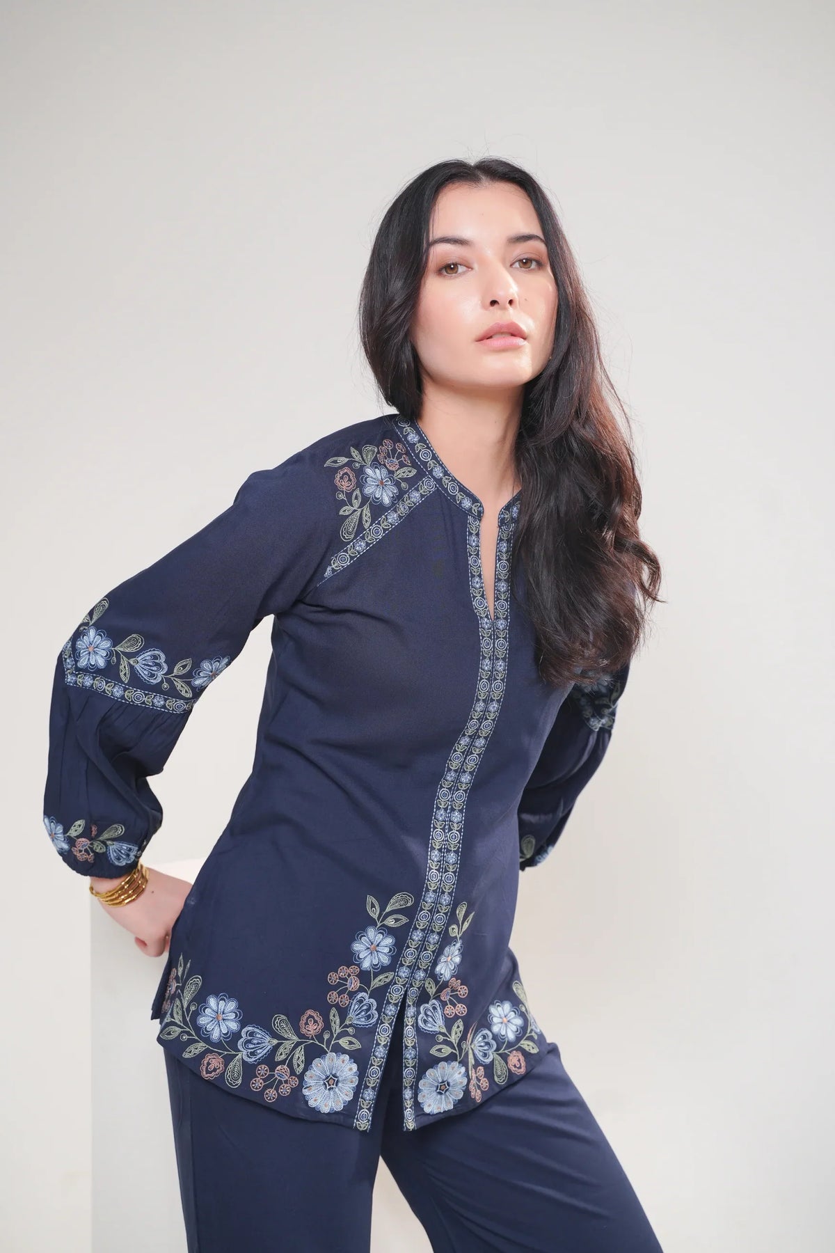 Navy embroidered co-ord set
