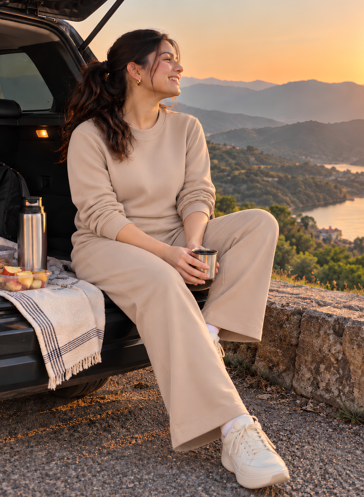Biscuit Beige Cotton Sweatshirt & Jogger Co-ord Set