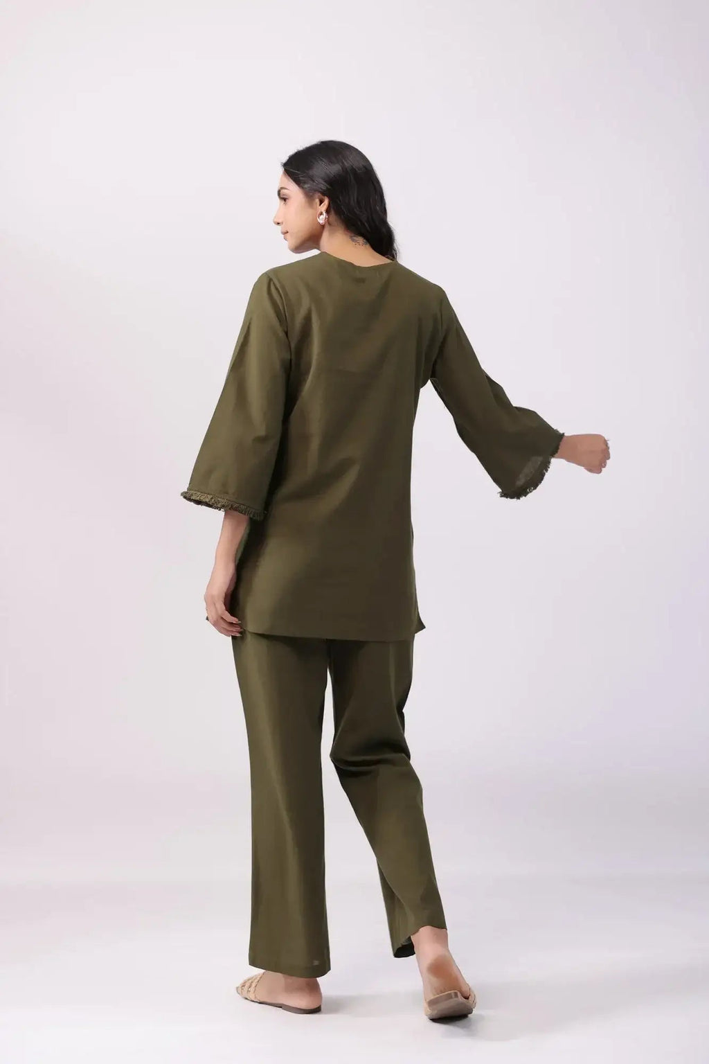 Olive green co-ord set front