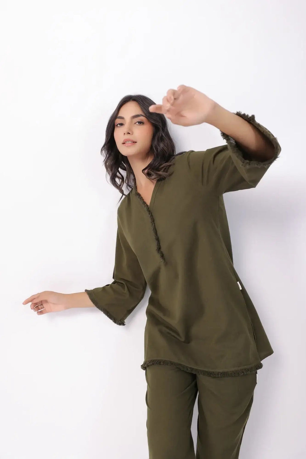 Olive green co-ord set back