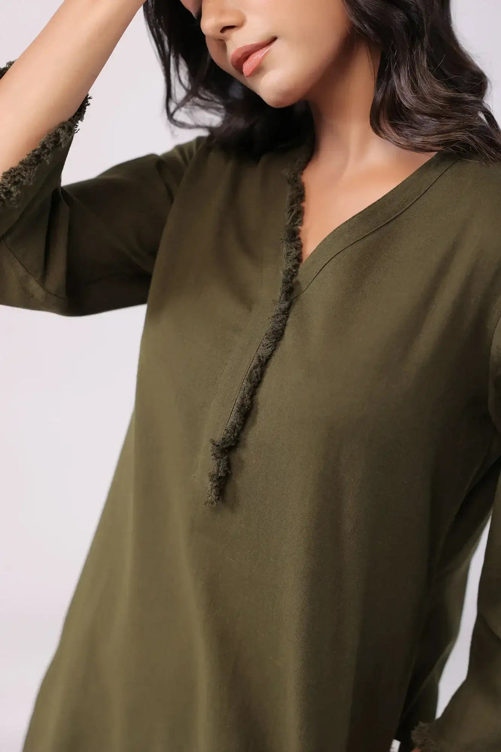 Olive green co-ord set detail