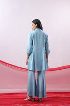Blue Tie-Up Russian Silk Co-ord Set