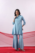 Blue Tie-Up Russian Silk Co-ord Set