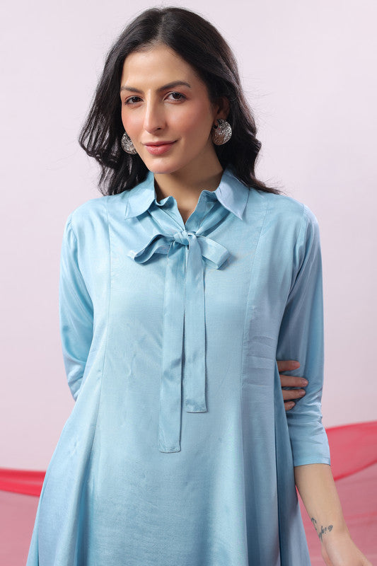 Blue Tie-Up Russian Silk Co-ord Set