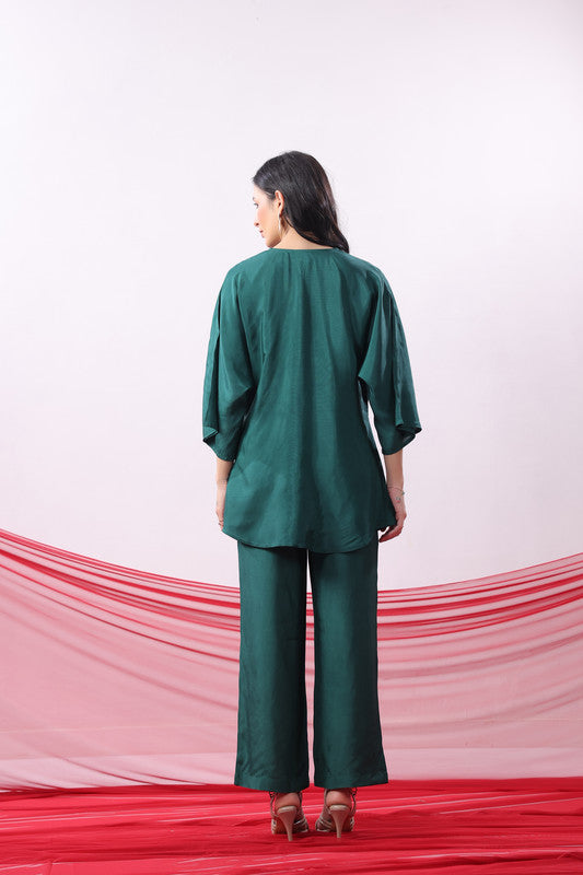 Emerald Green Twist-Front Russian Silk Co-ord Set