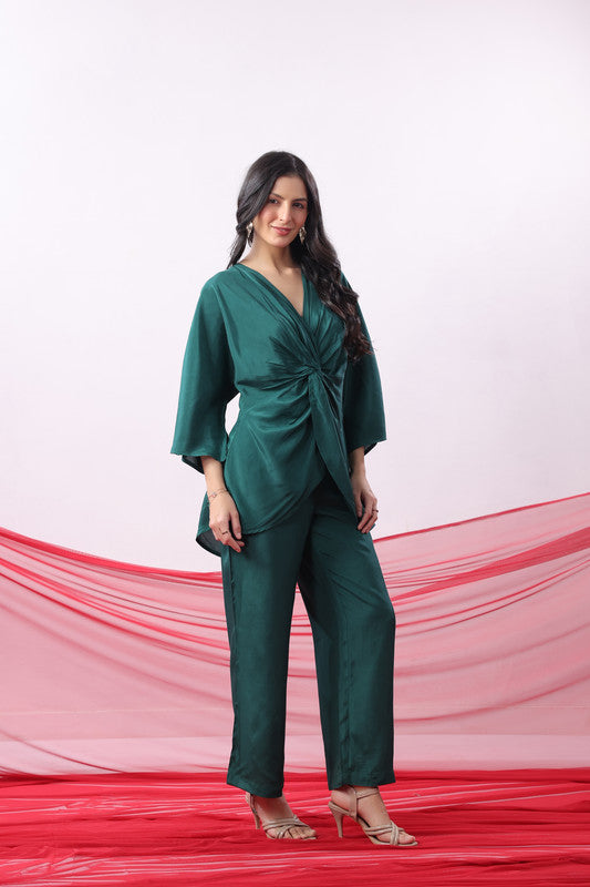 Emerald Green Twist-Front Russian Silk Co-ord Set