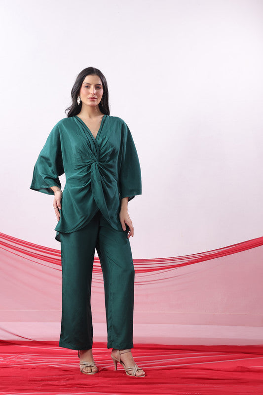 Emerald Green Twist-Front Russian Silk Co-ord Set