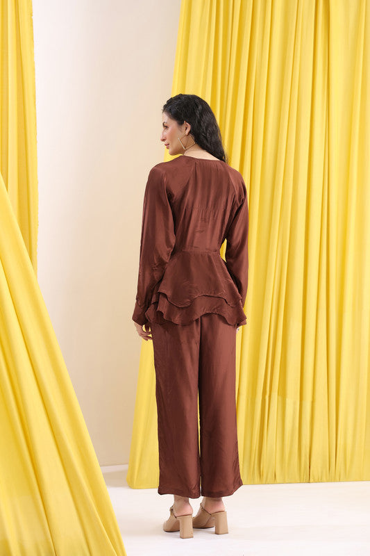 Brown Layered Peplum Co-ord Set
