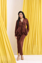 Brown Layered Peplum Co-ord Set
