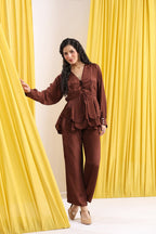 Brown Layered Peplum Co-ord Set