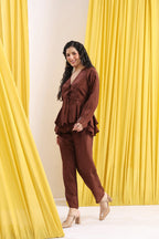 Brown Layered Peplum Co-ord Set