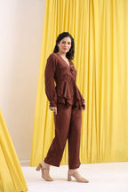 Brown Layered Peplum Co-ord Set