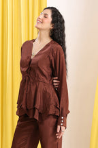 Brown Layered Peplum Co-ord Set
