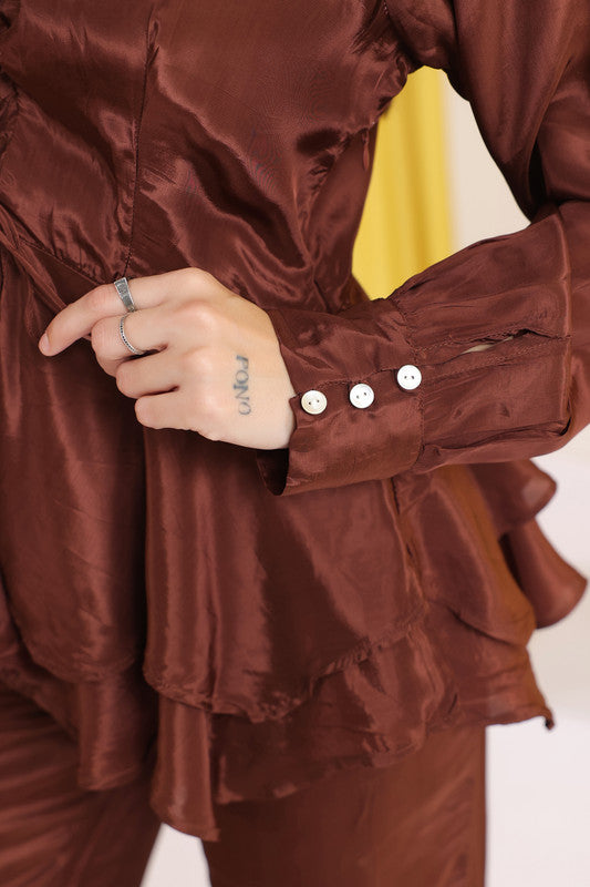 Brown Layered Peplum Co-ord Set