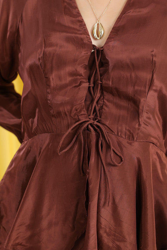 Brown Layered Peplum Co-ord Set