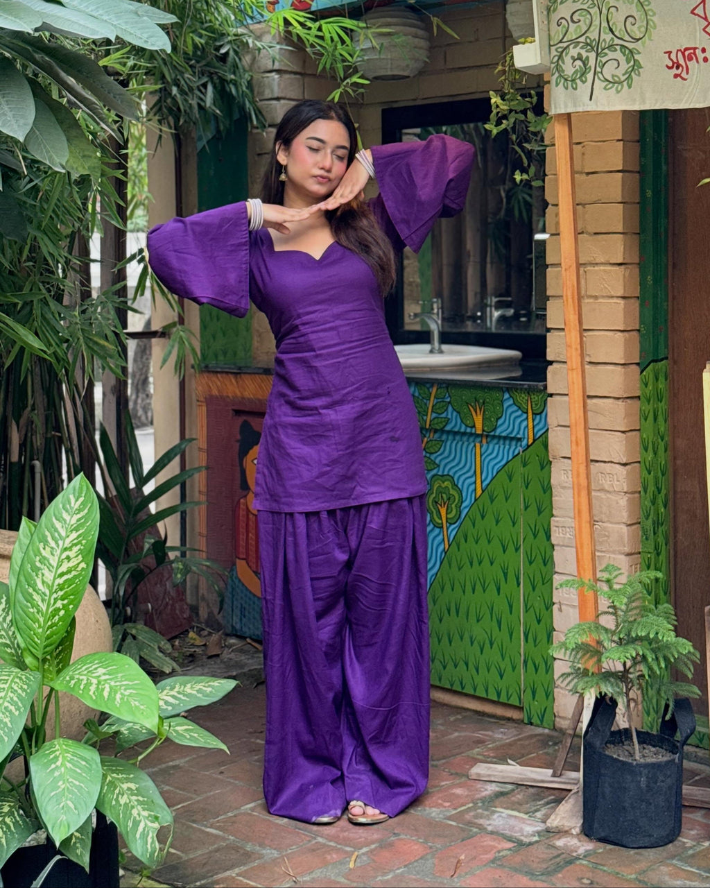 Rayon corset-back kurti and farshi salwar set