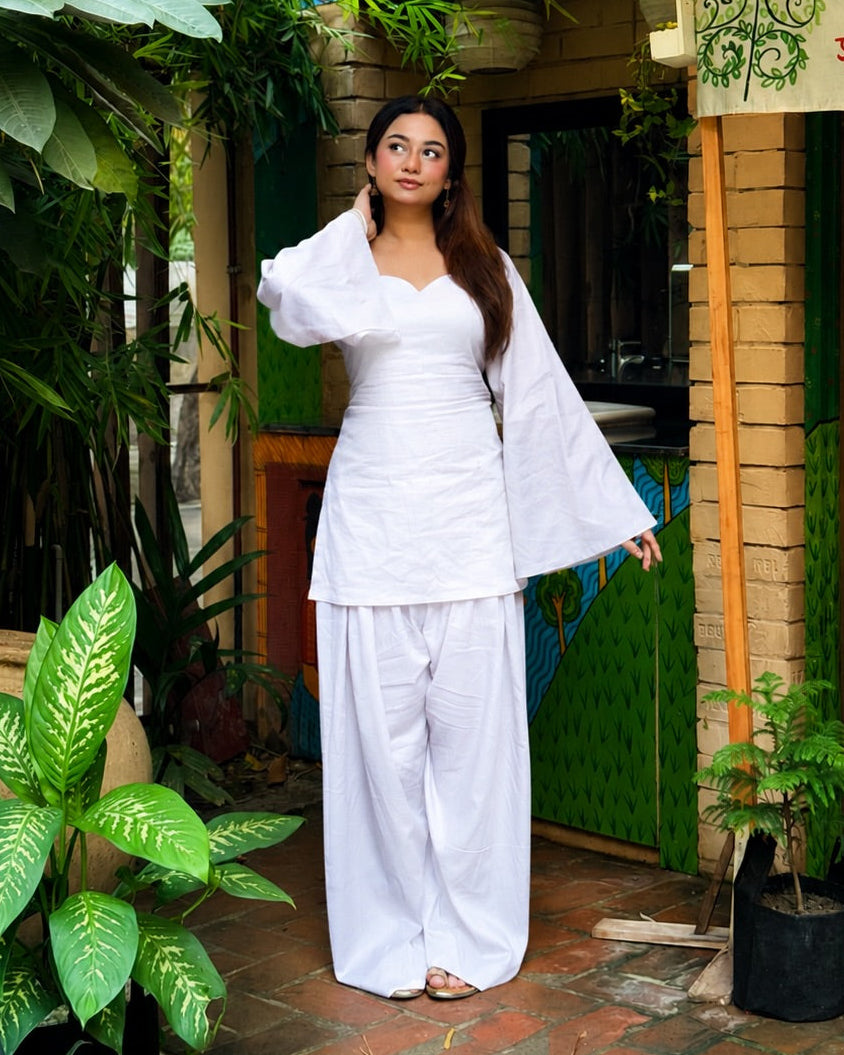 Rayon corset-back kurti and farshi salwar set