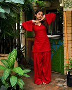 Rayon corset-back kurti and farshi salwar set