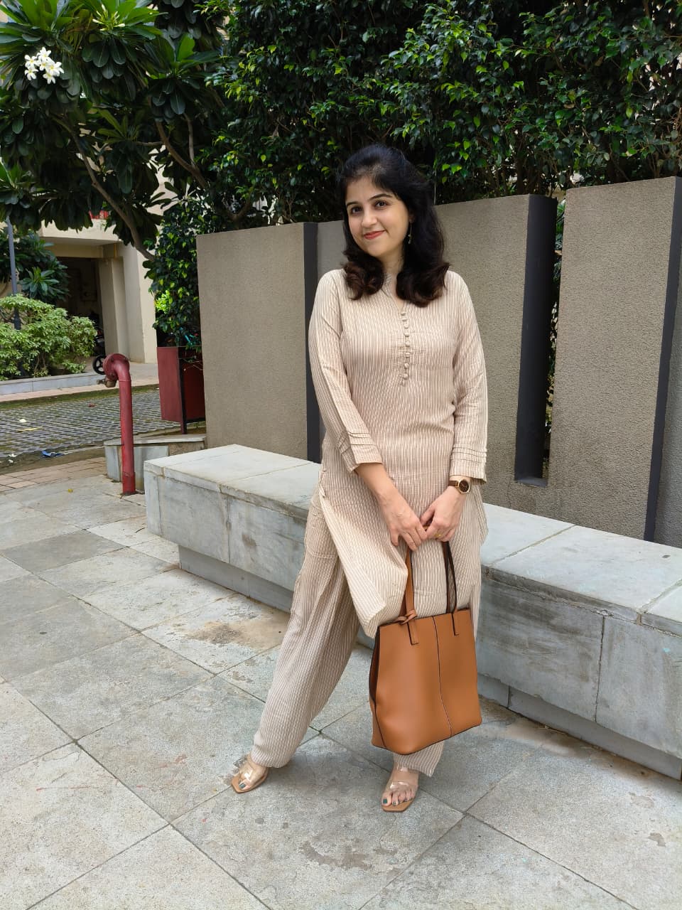 Cream textured crepe co-ord set