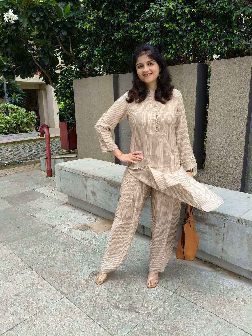 Cream textured crepe co-ord set