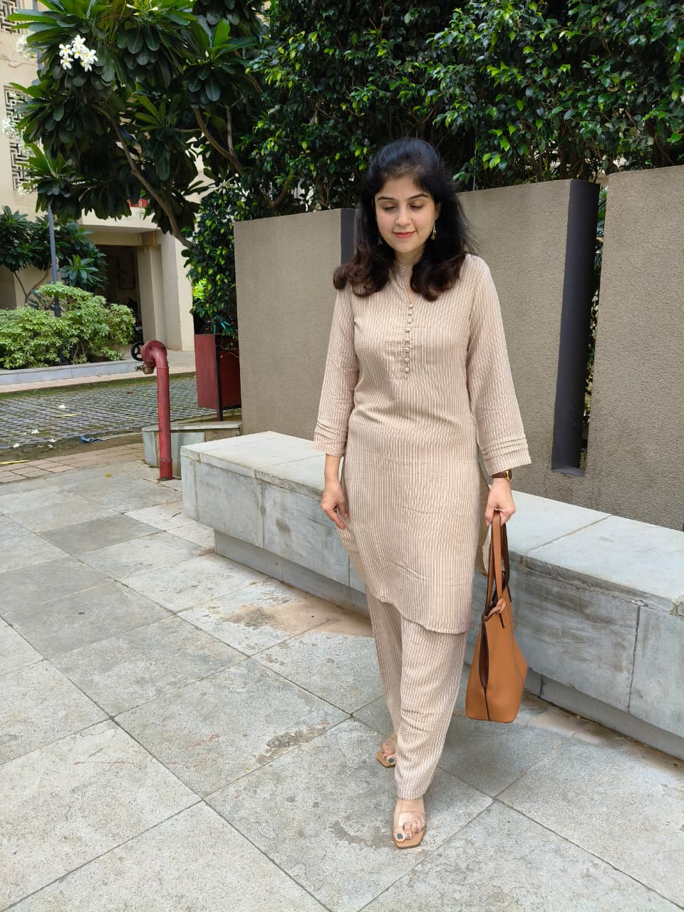 Cream textured crepe co-ord set