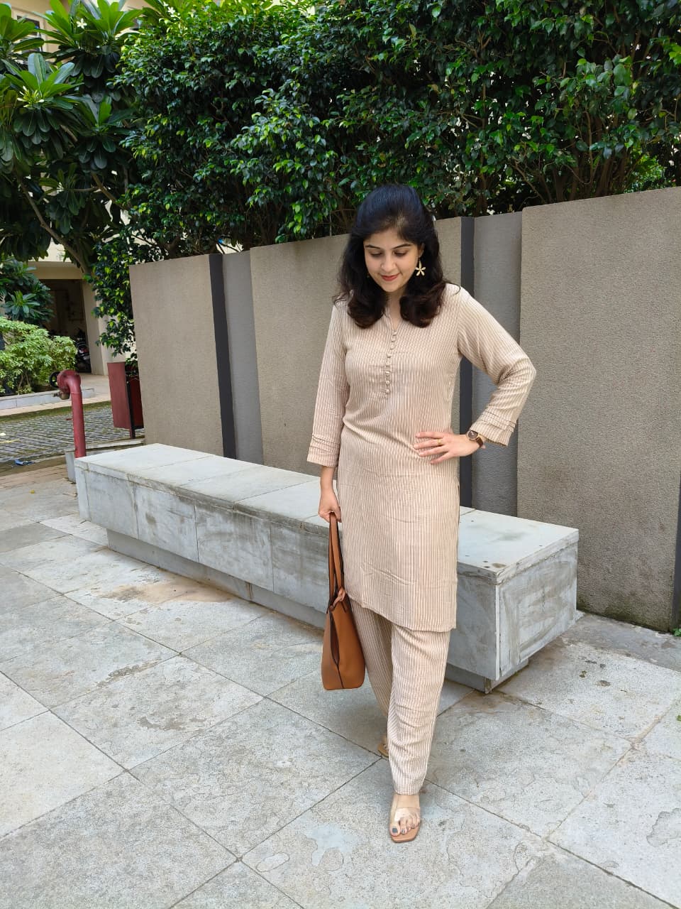 Cream textured crepe co-ord set