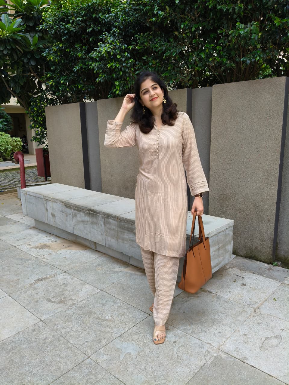 Cream textured crepe co-ord set