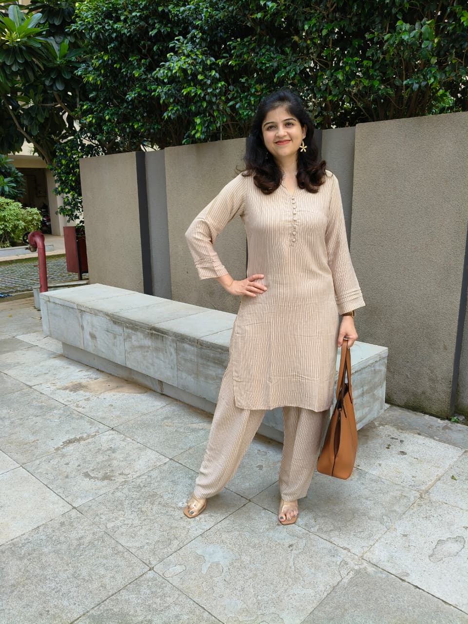 Cream textured crepe co-ord set