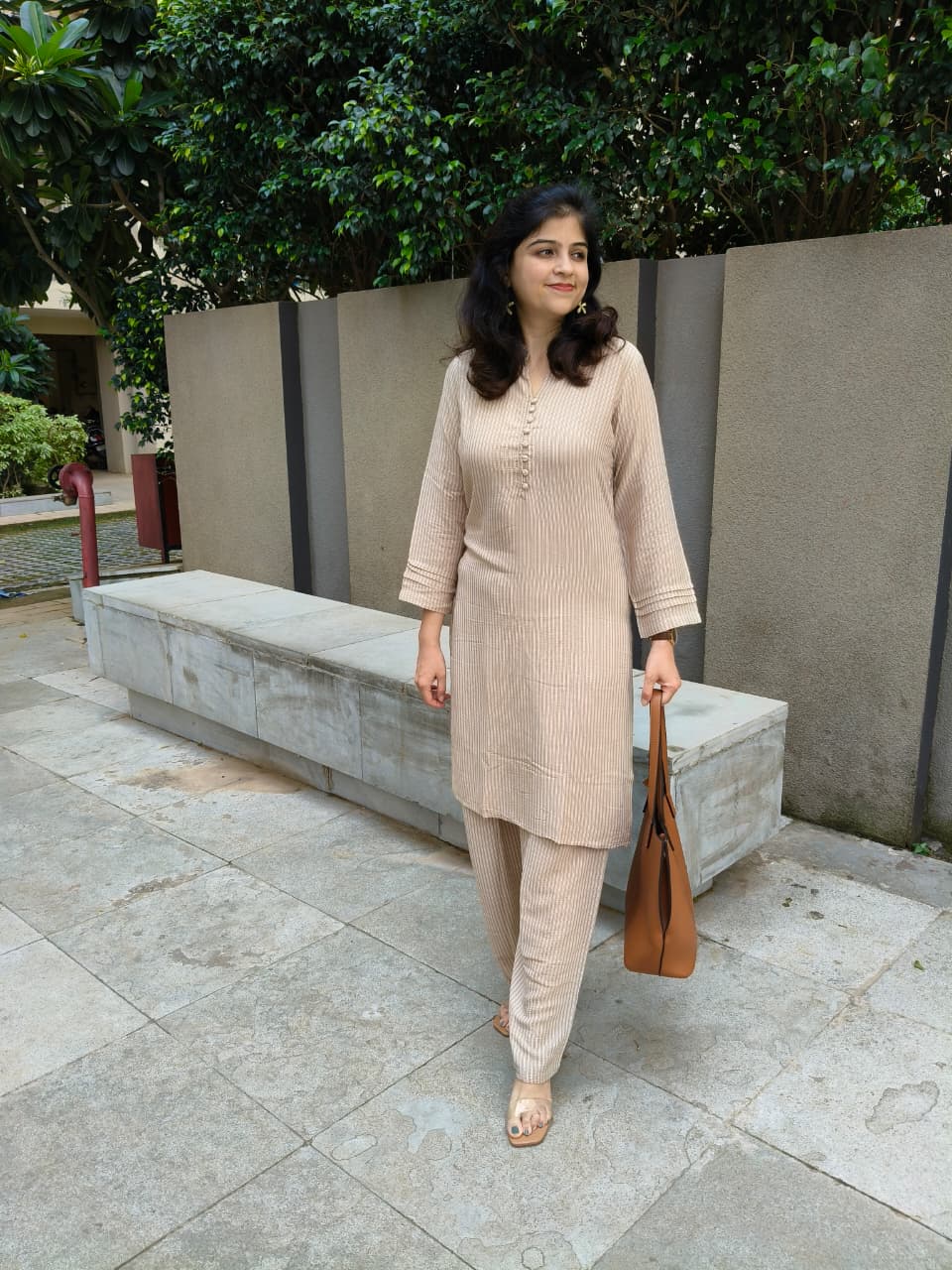 Cream textured crepe co-ord set