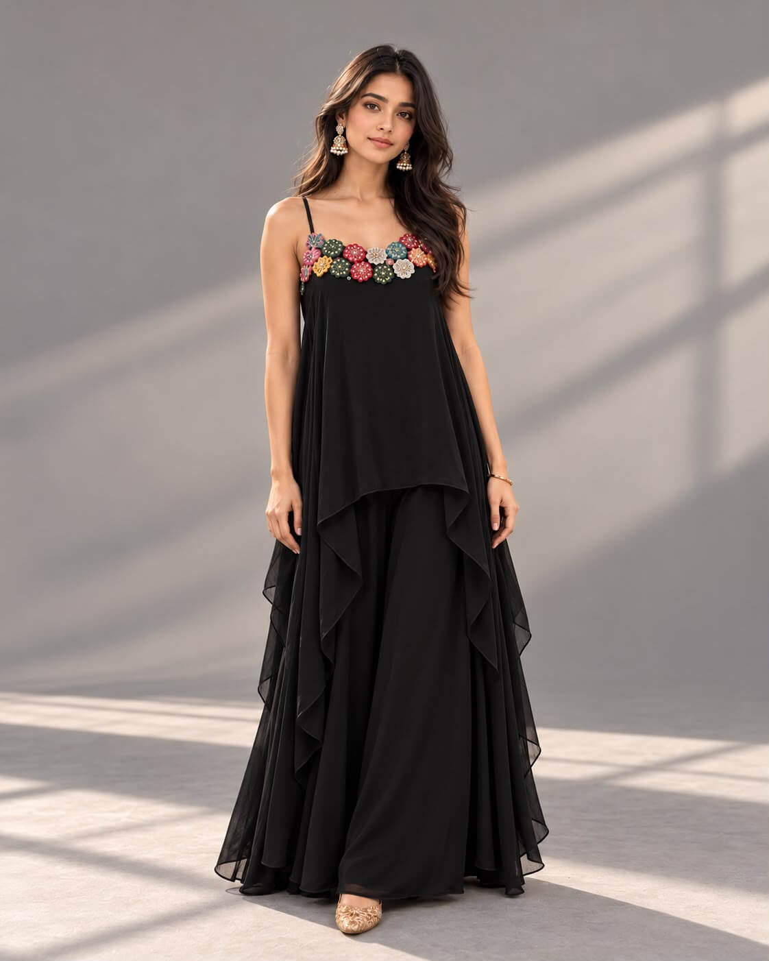 Black handwork palazzo set