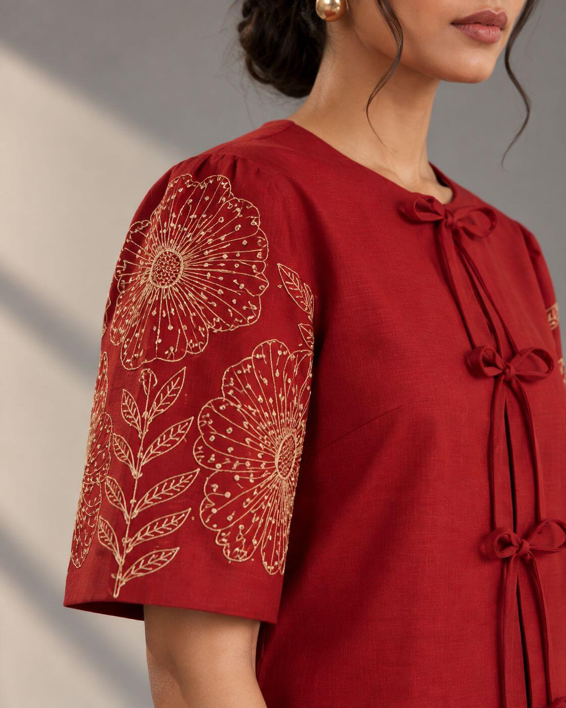 Crimson zardosi sleeve detail