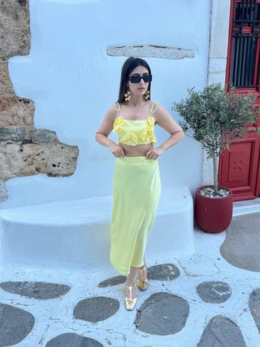 Butter Yellow Satin Co-ord Set