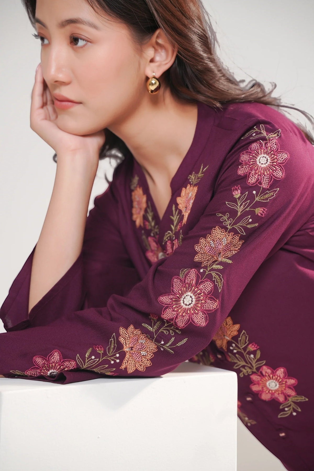 Wine knotwork embroidered co-ord set