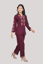 Wine knotwork embroidered co-ord set