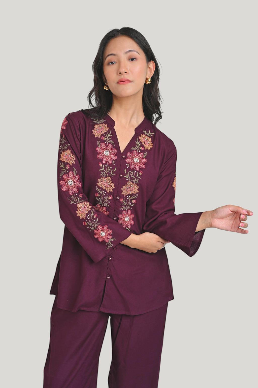 Wine knotwork embroidered co-ord set