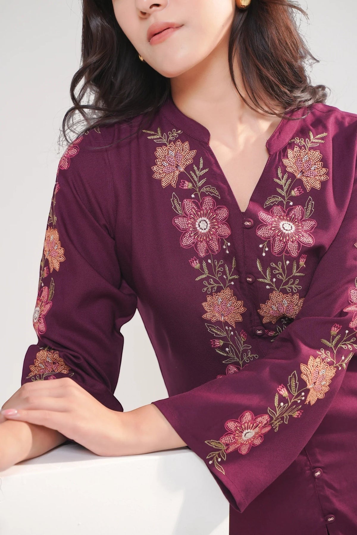 Wine knotwork embroidered co-ord set