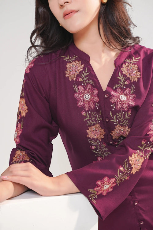 Wine knotwork embroidered co-ord set