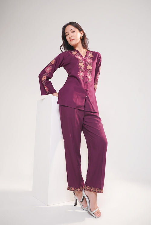 Wine knotwork embroidered co-ord set