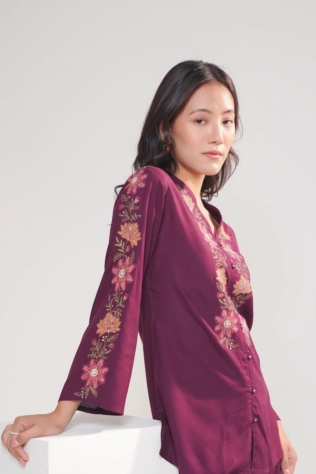 Wine knotwork embroidered co-ord set