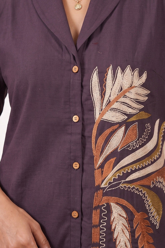 Deep plum botanical embroidered co-ord set