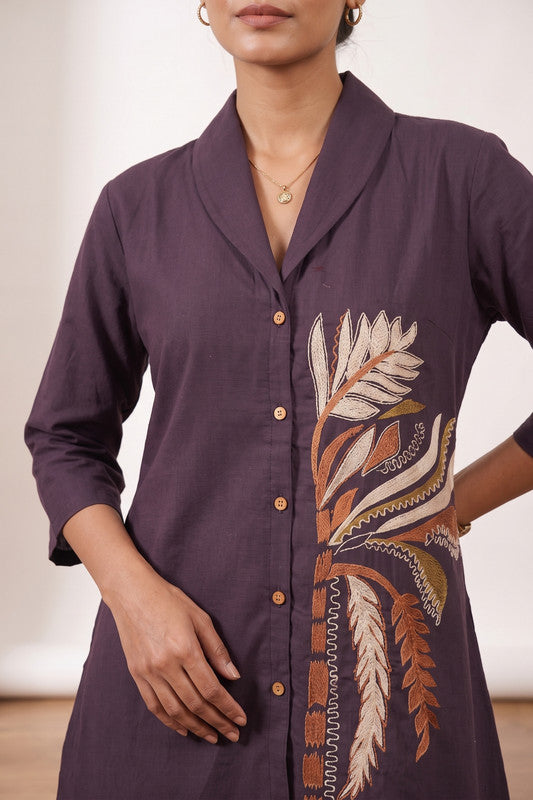 Deep plum botanical embroidered co-ord set