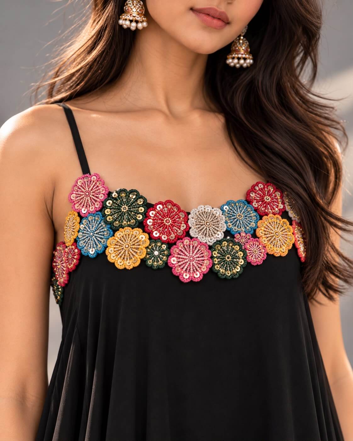 Multicolour handwork top detail