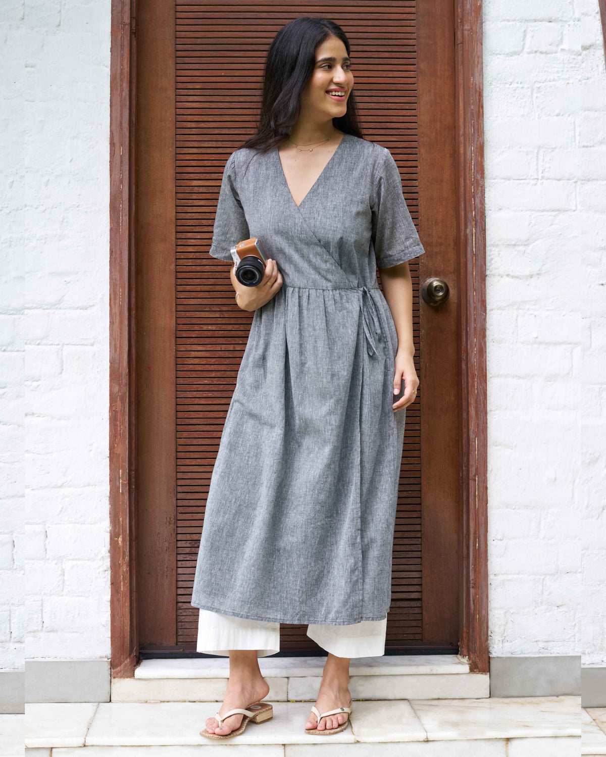 Grey co-ord set with ivory pants