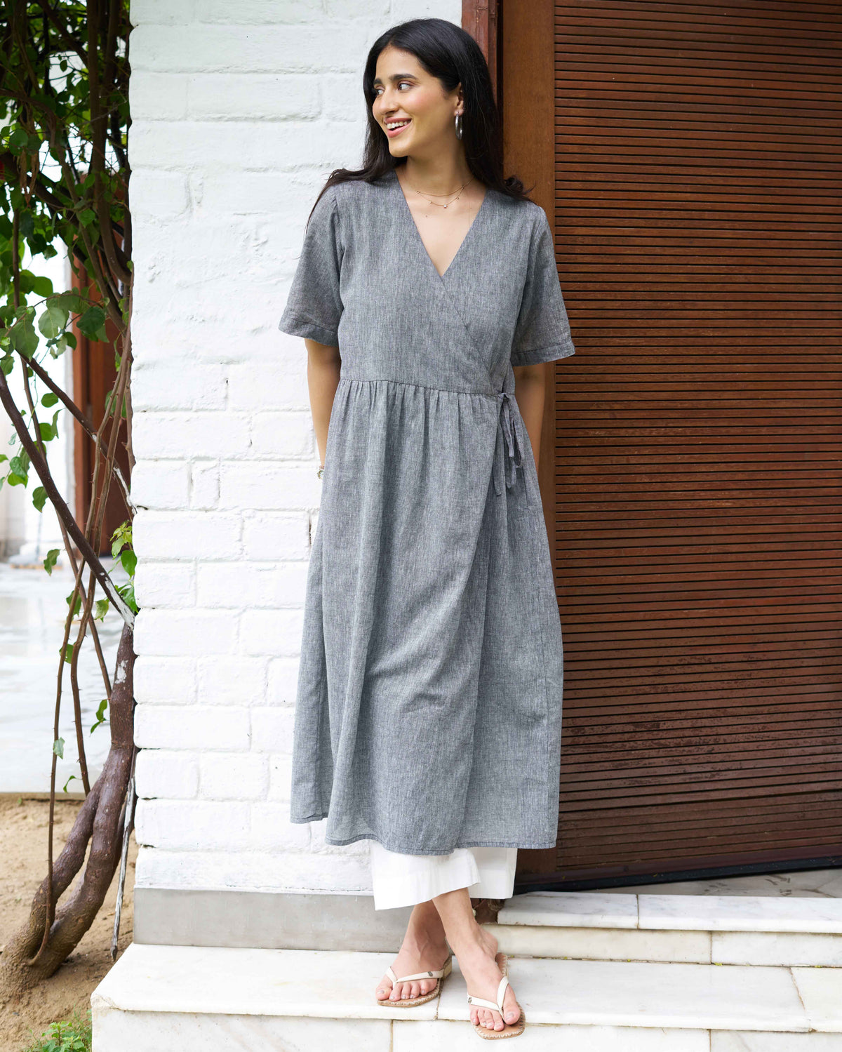 Grey co-ord set with ivory pants