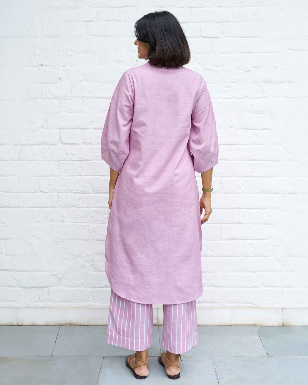Pink kurta set with striped pants