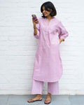 Pink kurta set with striped pants