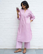 Pink kurta set with striped pants