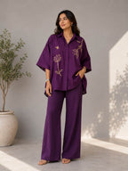 Purple embroidered cotton co-ord set